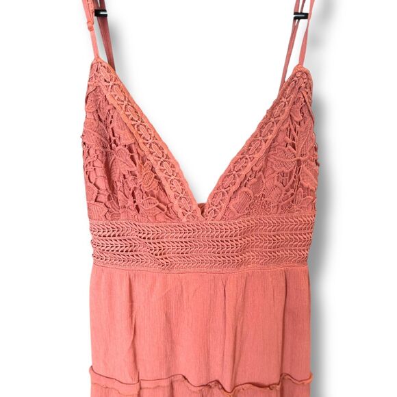 Rue21 XL Boho Crochet Lace Tiered Mini Dress Rust Pink Open Back - Picture 2 of 7